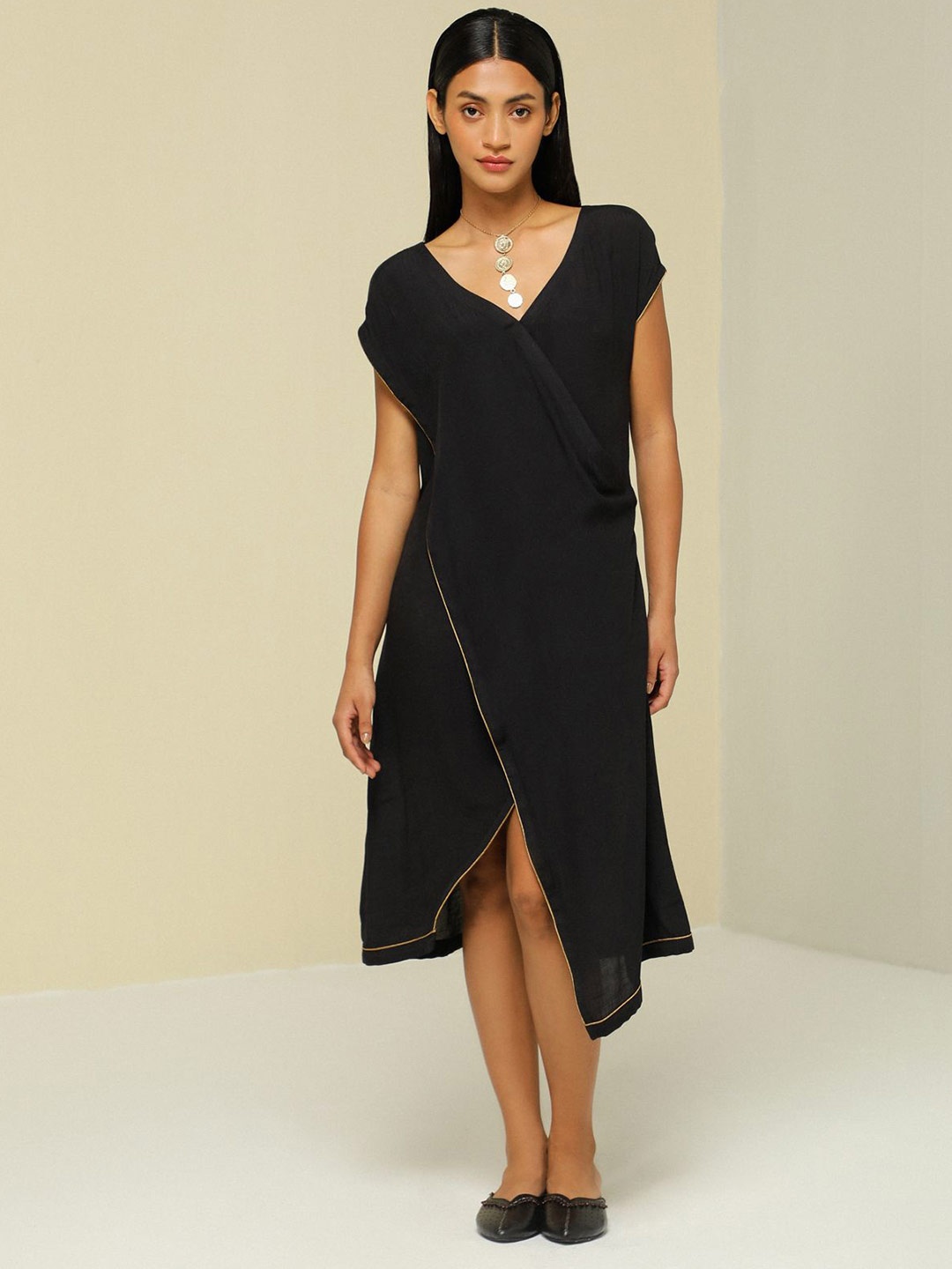 

ZAITRA Solid Midi Dress, Charcoal