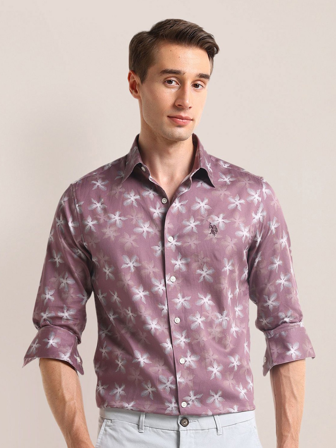 

U.S. Polo Assn. Men Classic Opaque Printed Casual Shirt, Pink