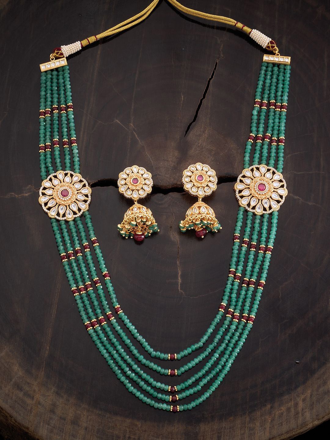 

Kushal's Fashion Jewellery Gold-Plated Ruby -Studded & Beaded Antique Jewellery Set