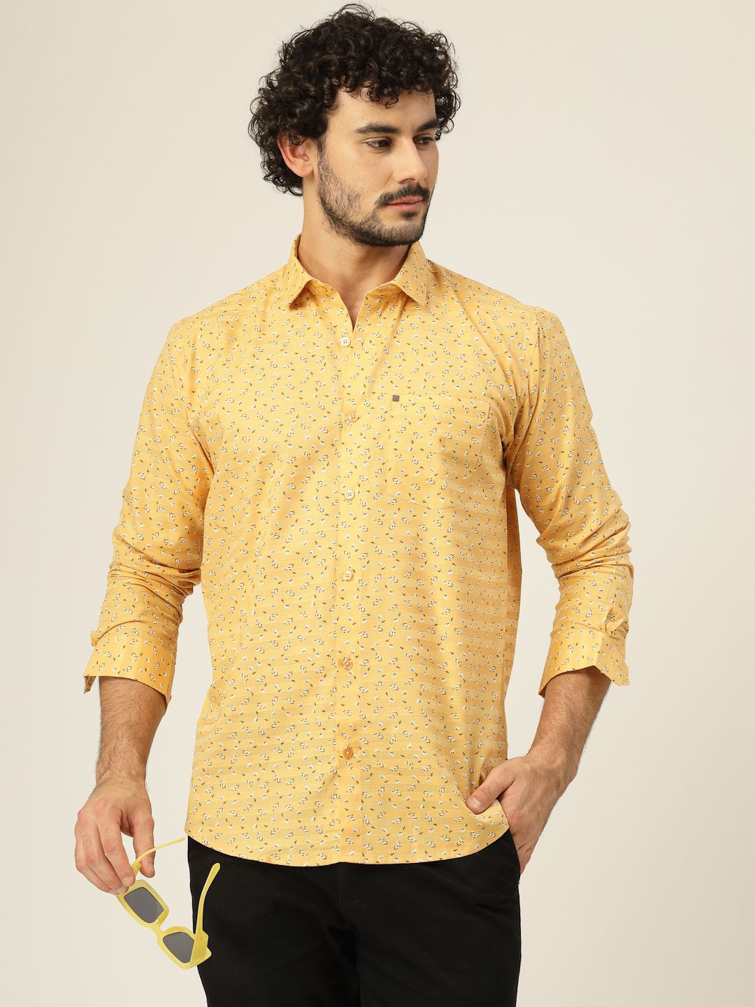 

JADEBERRY Men Classic Slim Fit Floral Opaque Printed Casual Shirt, Yellow