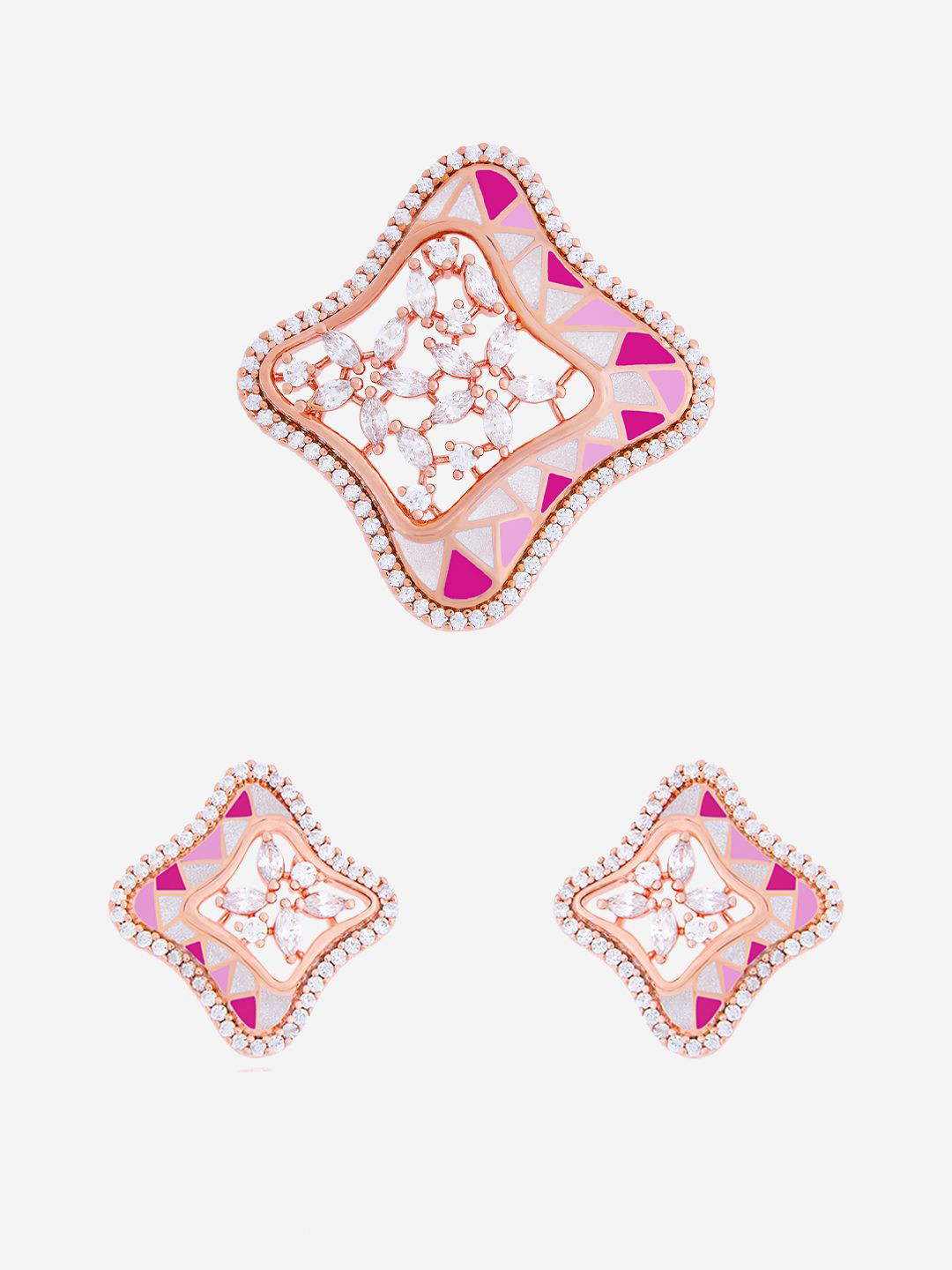 

Kushal's Fashion Jewellery Rose Gold Plated Cubic Zirconia Studded Jewellery Set