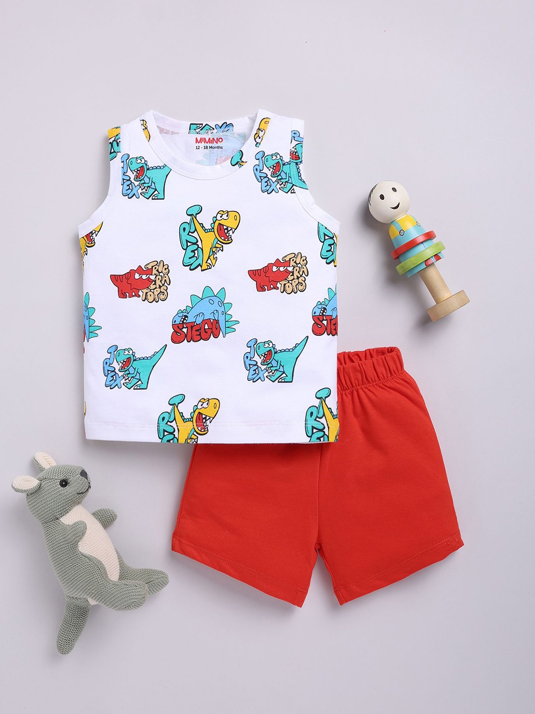 

MIMINO Boys Printed T-shirt with Shorts, Red