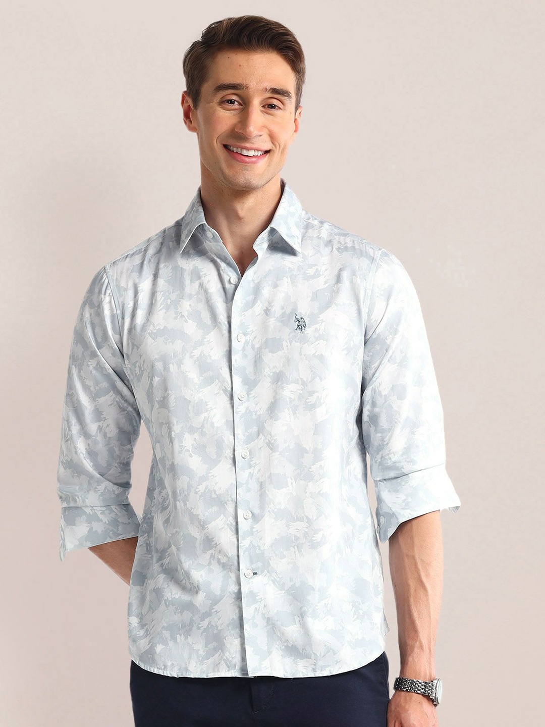 

U.S. Polo Assn. Men Classic Opaque Printed Casual Shirt, Blue