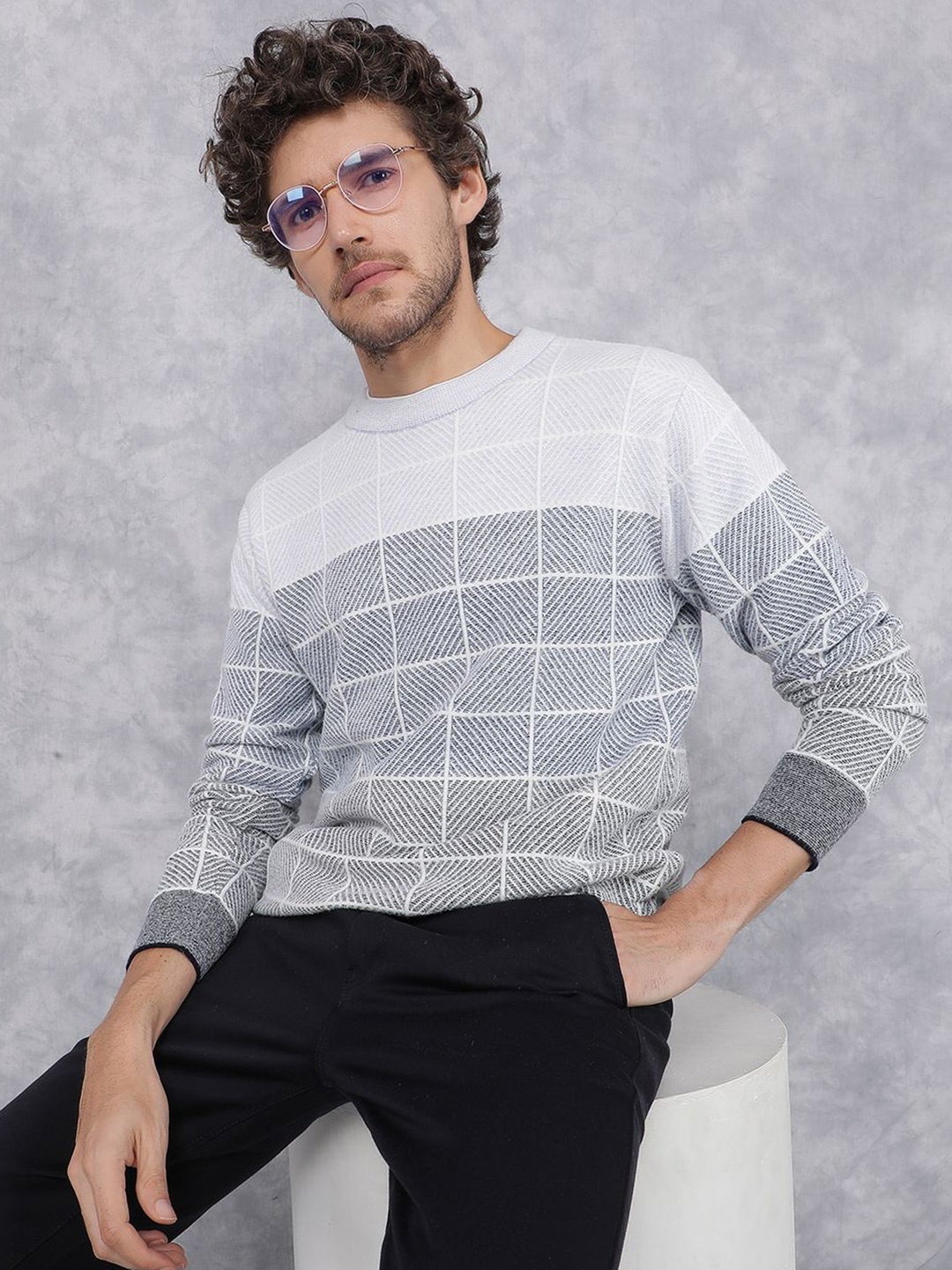 

Crimsoune Club Men Checked Printed Pullover, Blue