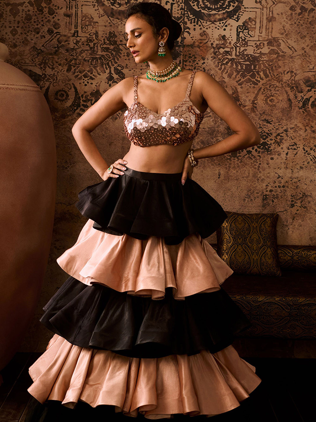 

Masumi Mewawalla Embroidered Top With Skirt Co-Ords, Rose gold