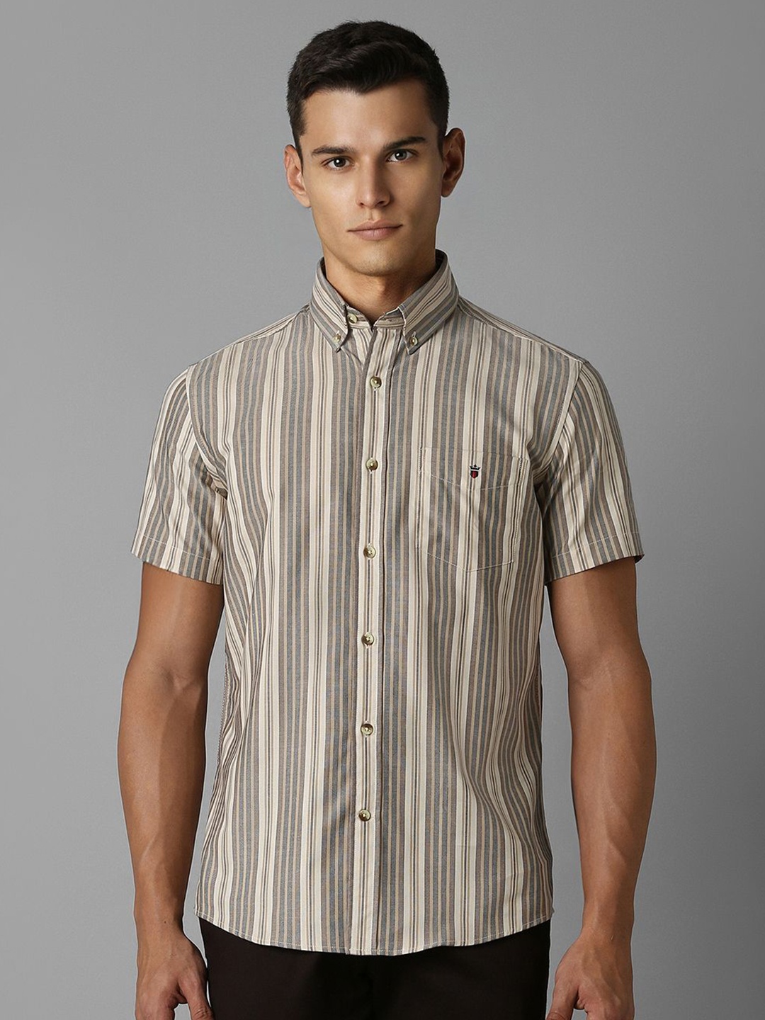 

Louis Philippe Sport Men Slim Fit Opaque Striped Casual Shirt, Beige