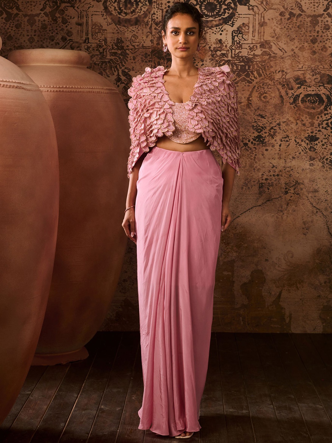 

Masumi Mewawalla Embroidered Top With Skirt & Jacket, Pink