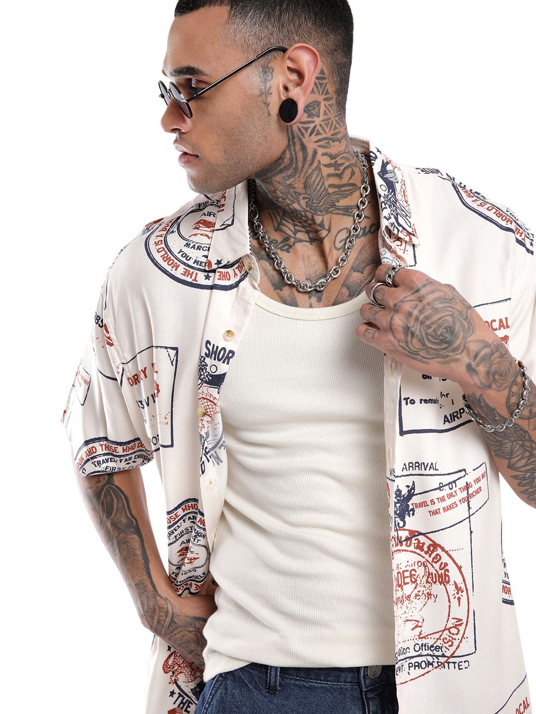 

WROGN Men Custom Floral Opaque Printed Casual Shirt, Off white