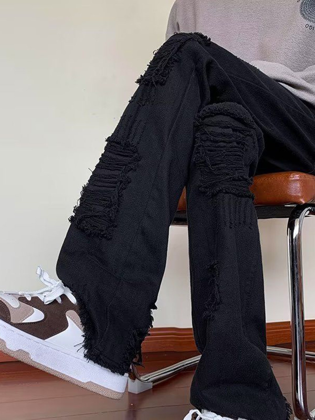 

StyleCast Men Straight Fit Highly Distressed Jeans, Black