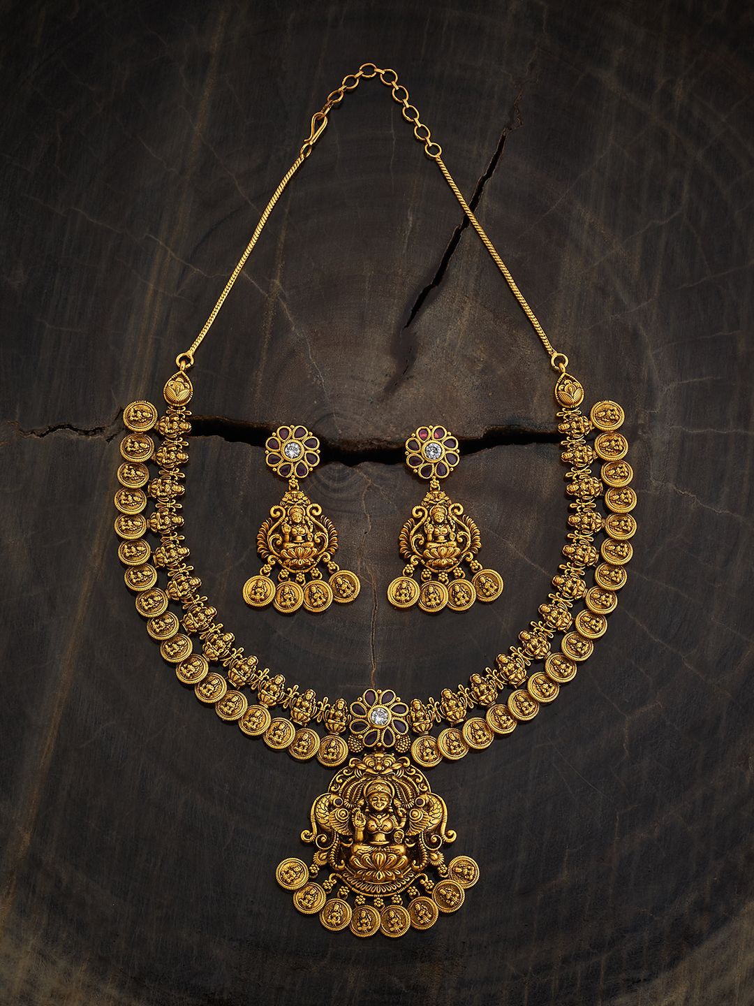

Kushal's Fashion Jewellery Gold-Plated Ruby Studded Antique Jewellery Set