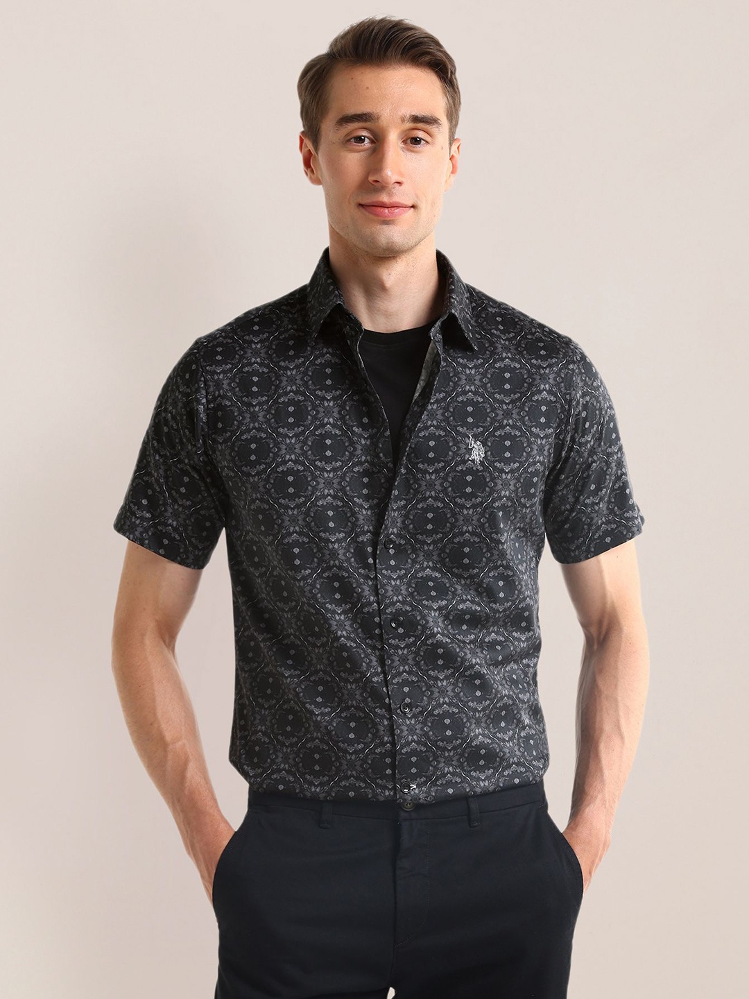 

U.S. Polo Assn. Men Classic Opaque Printed Casual Shirt, Black