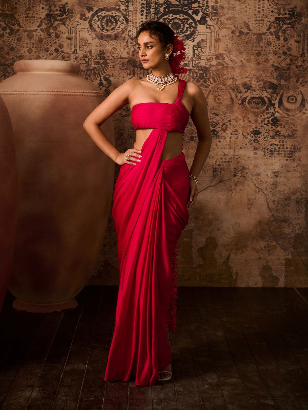

Masumi Mewawalla Pure Crepe ready to wear Saree, Pink