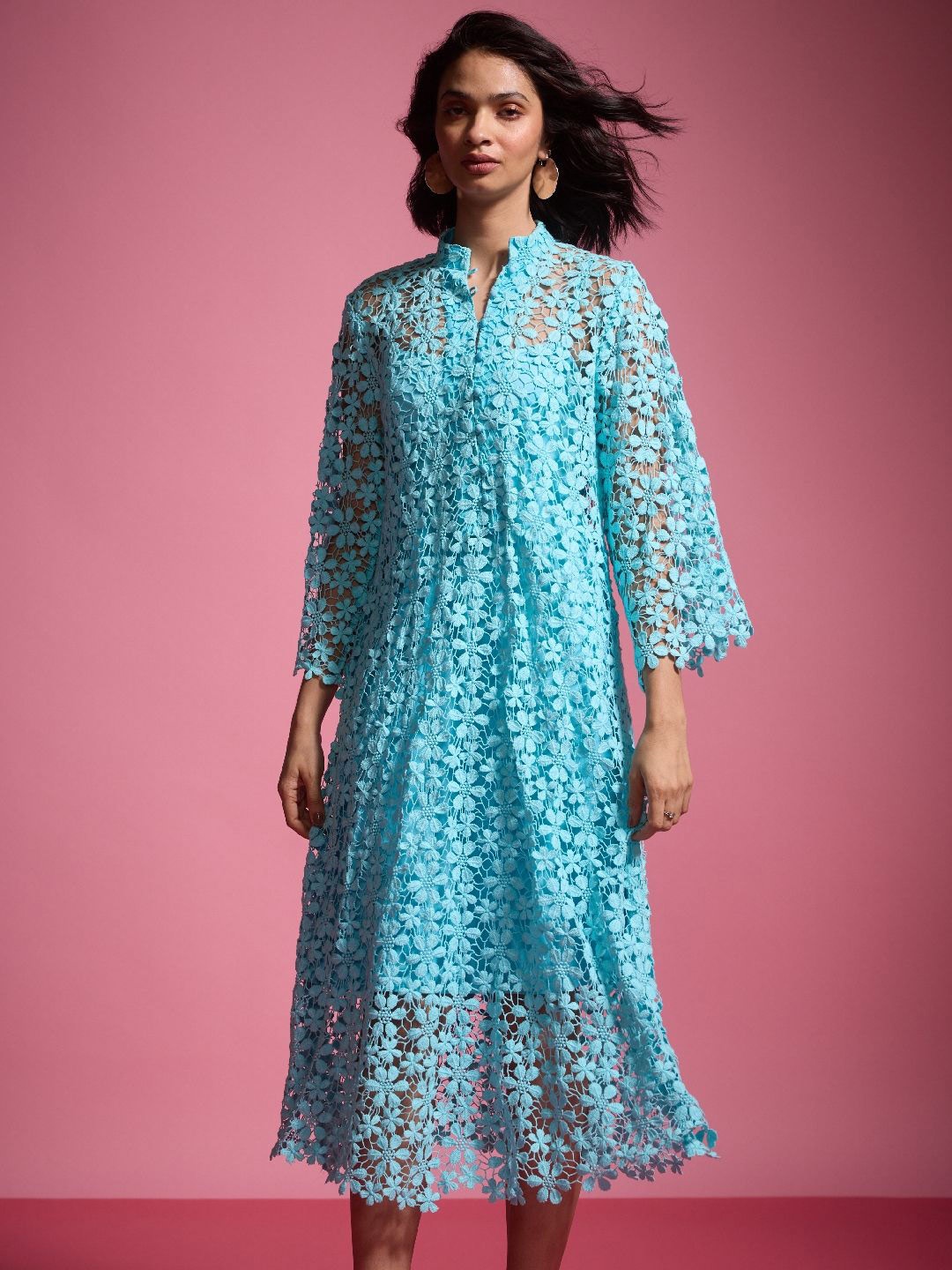 

Dash and Dot Self Design A-Line Midi Dress, Blue