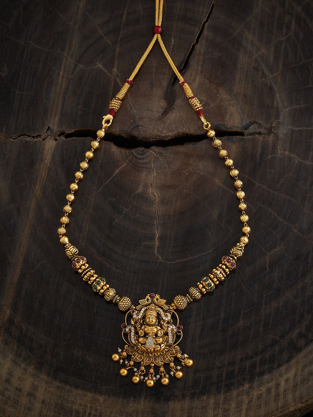 

Kushal's Fashion Jewellery 92.5 Pure Silver Gold-Plated Artificial Stones Temple Necklace