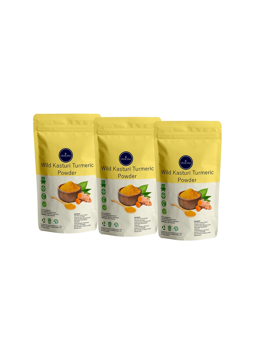 

VEDICINE Set Of 3 Wild Turmeric Power Face Packs 100g Each, Yellow