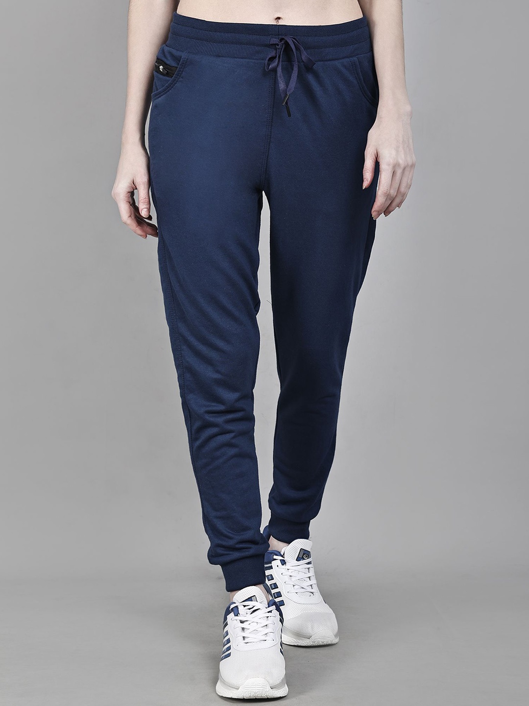 

DYWER Women Mid-Rise Cotton Joggers, Navy blue