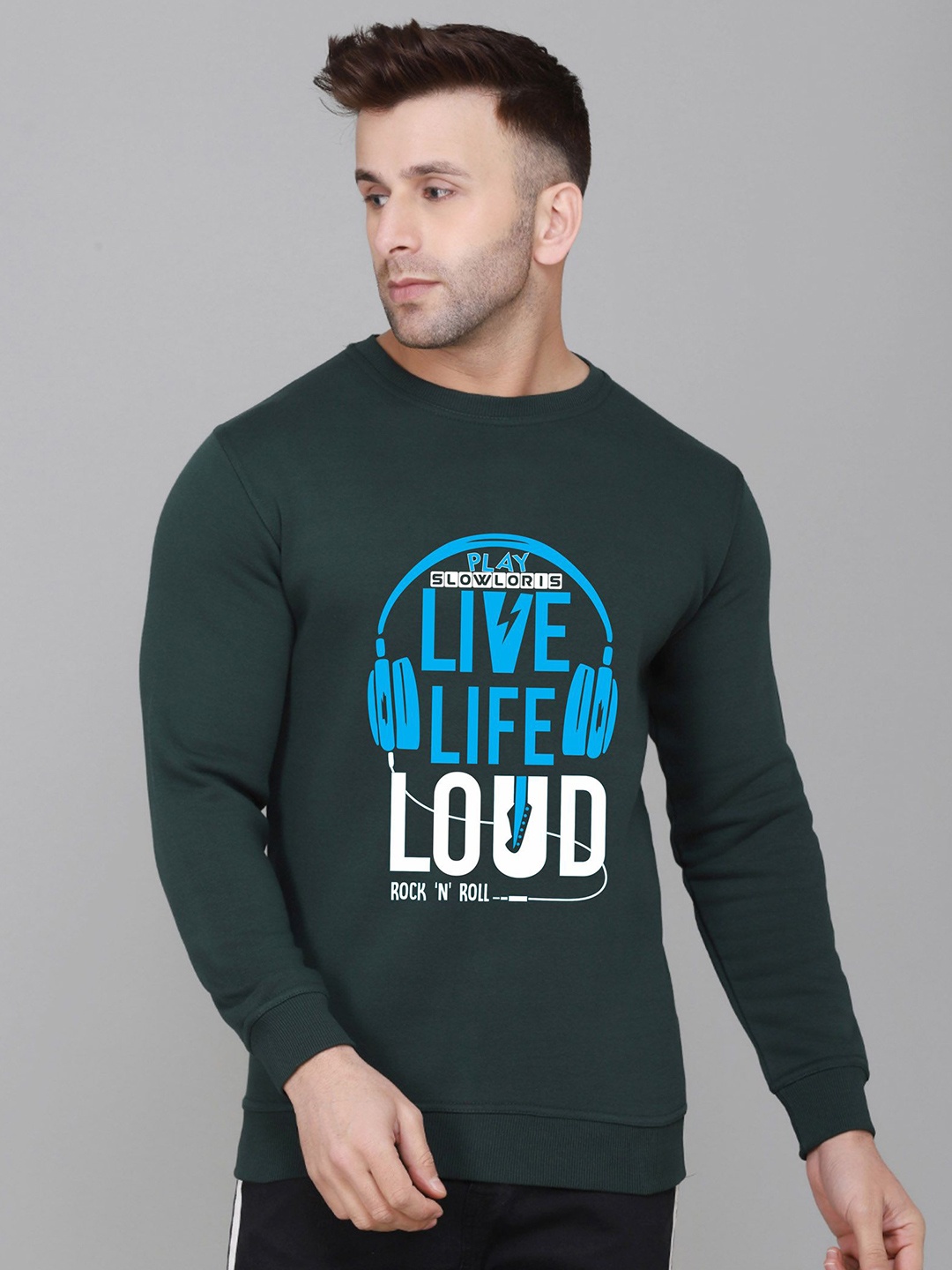 

SLOWLORIS Men Printed Sweatshirt, Green