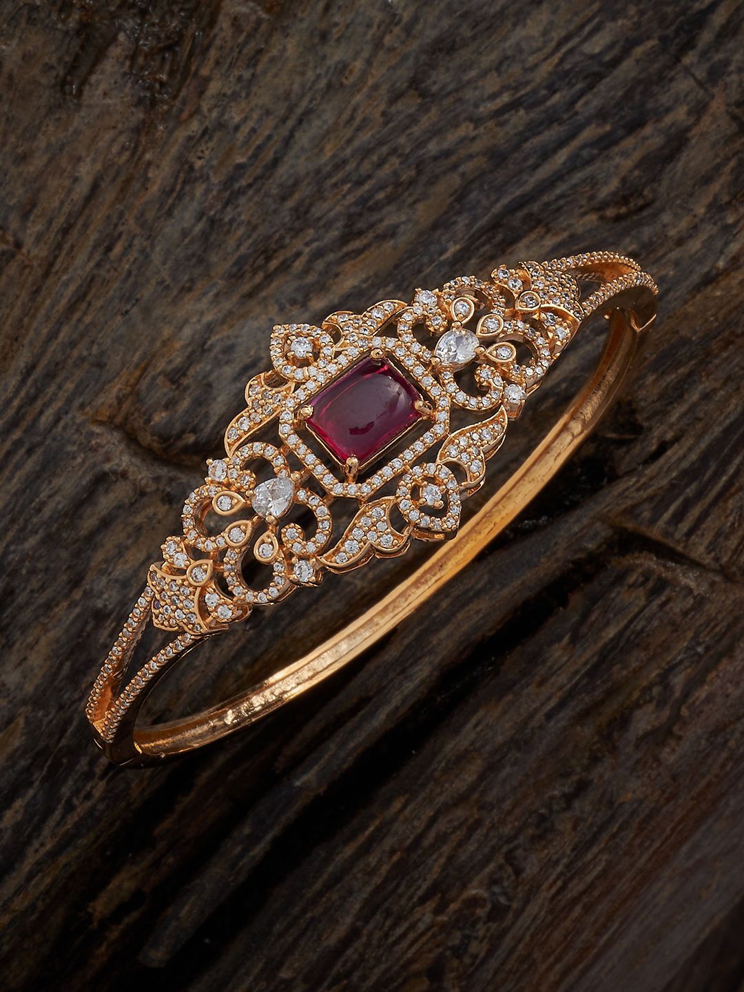 

Kushal's Fashion Jewellery Cubic Zirconia Gold Plated Kada Bracelet