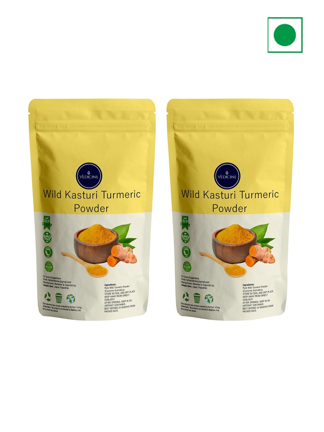 

VEDICINE Set Of 2 Anti-Acne & Brightening Wild Kasturi Turmeric Powder Face Pack-100g Each, Yellow