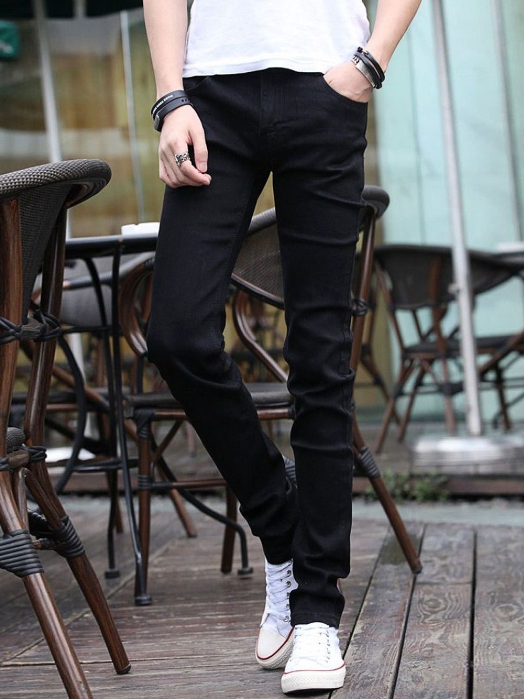 

StyleCast Men Slim Fit Mid-Rise Cotton Jeans, Black