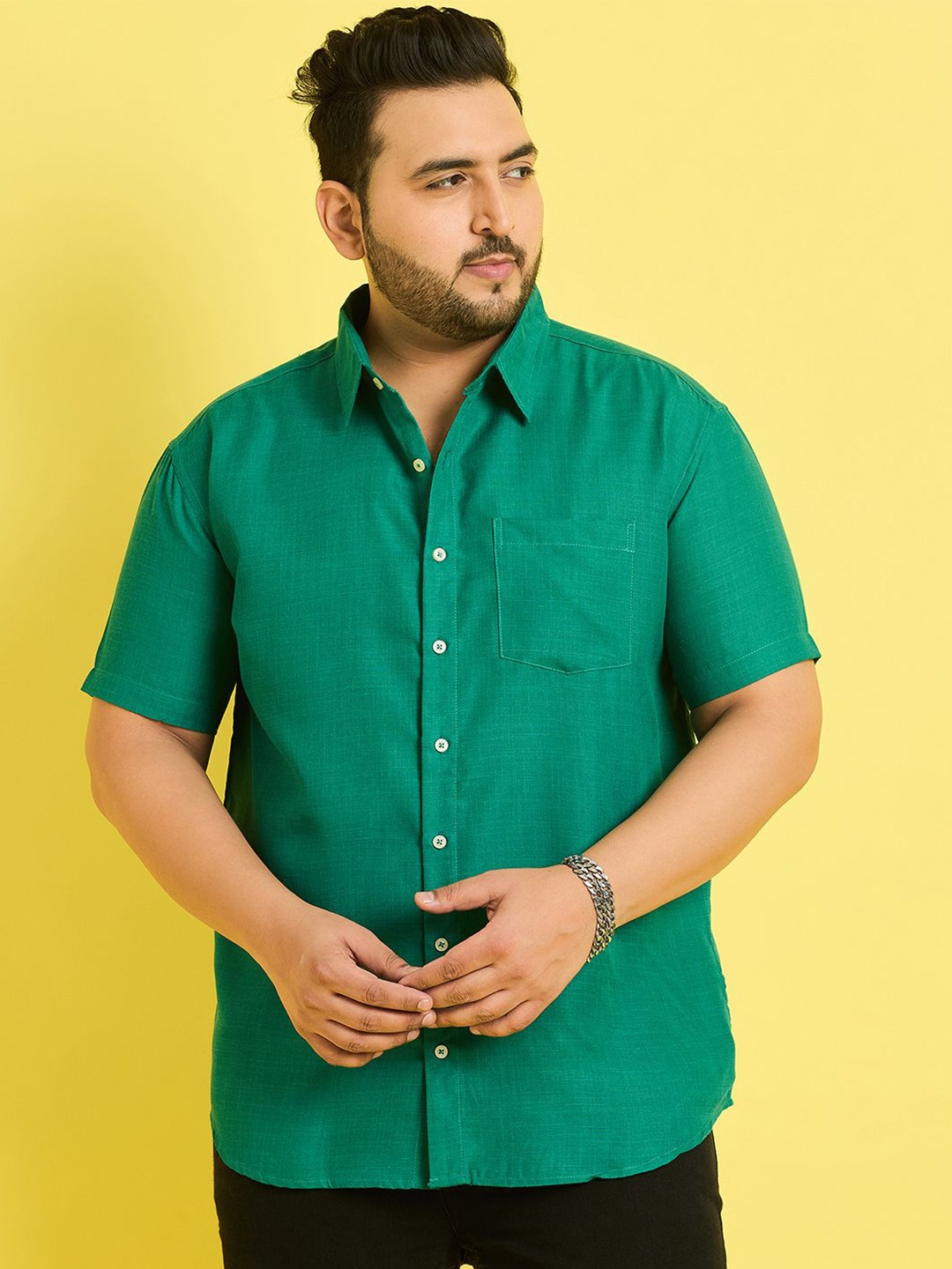 

bigbanana Plus Size Pure Cotton Casual Shirt, Green