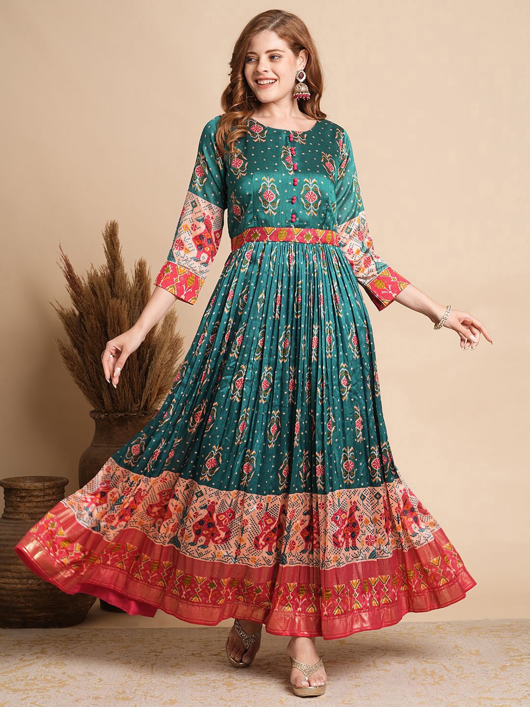 

FASHOR Women Ethnic Motifs Printed Maxi Ethnic Dresses, Sea green