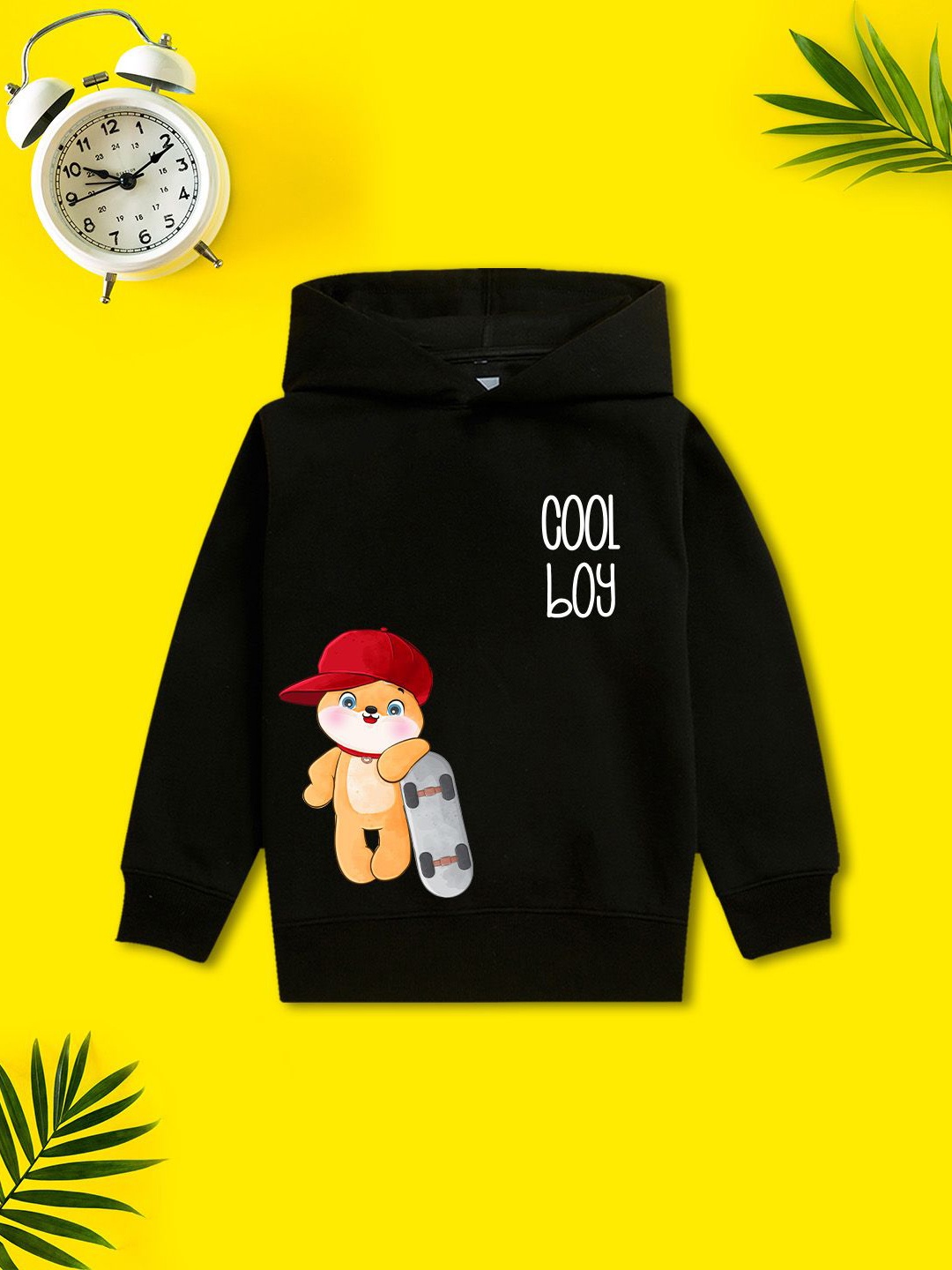 

NUSYL Boys Printed Hooded Sweatshirt, Black