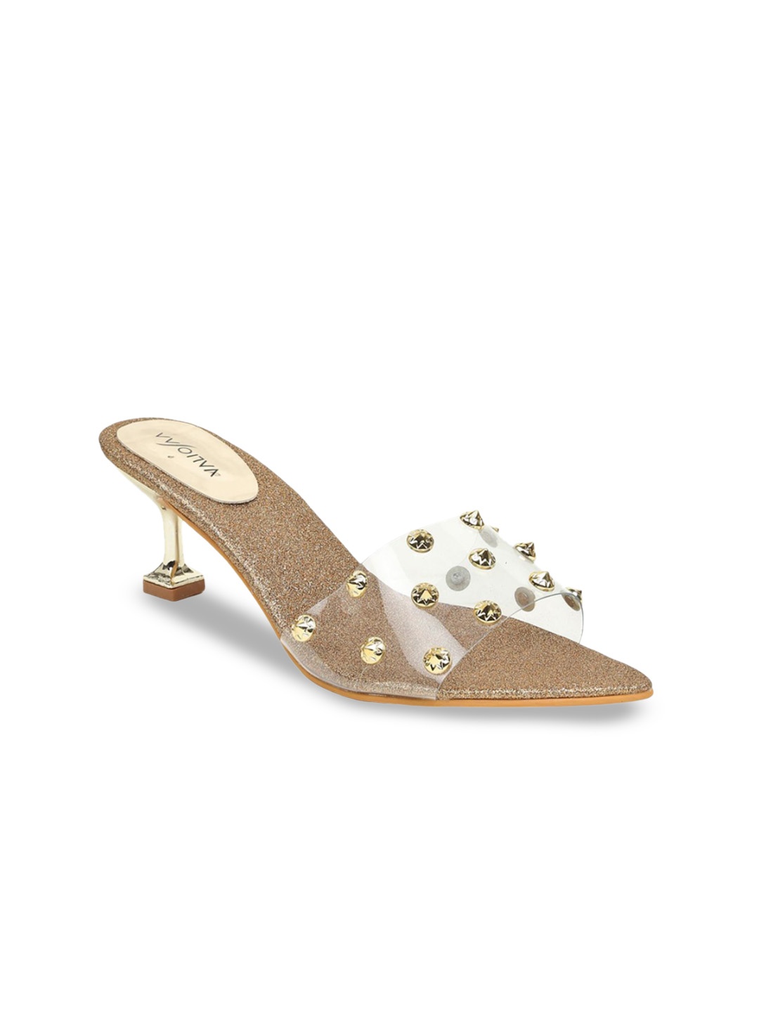 

VALIOSAA Embellished Ethnic Block Heels Sandals, Gold