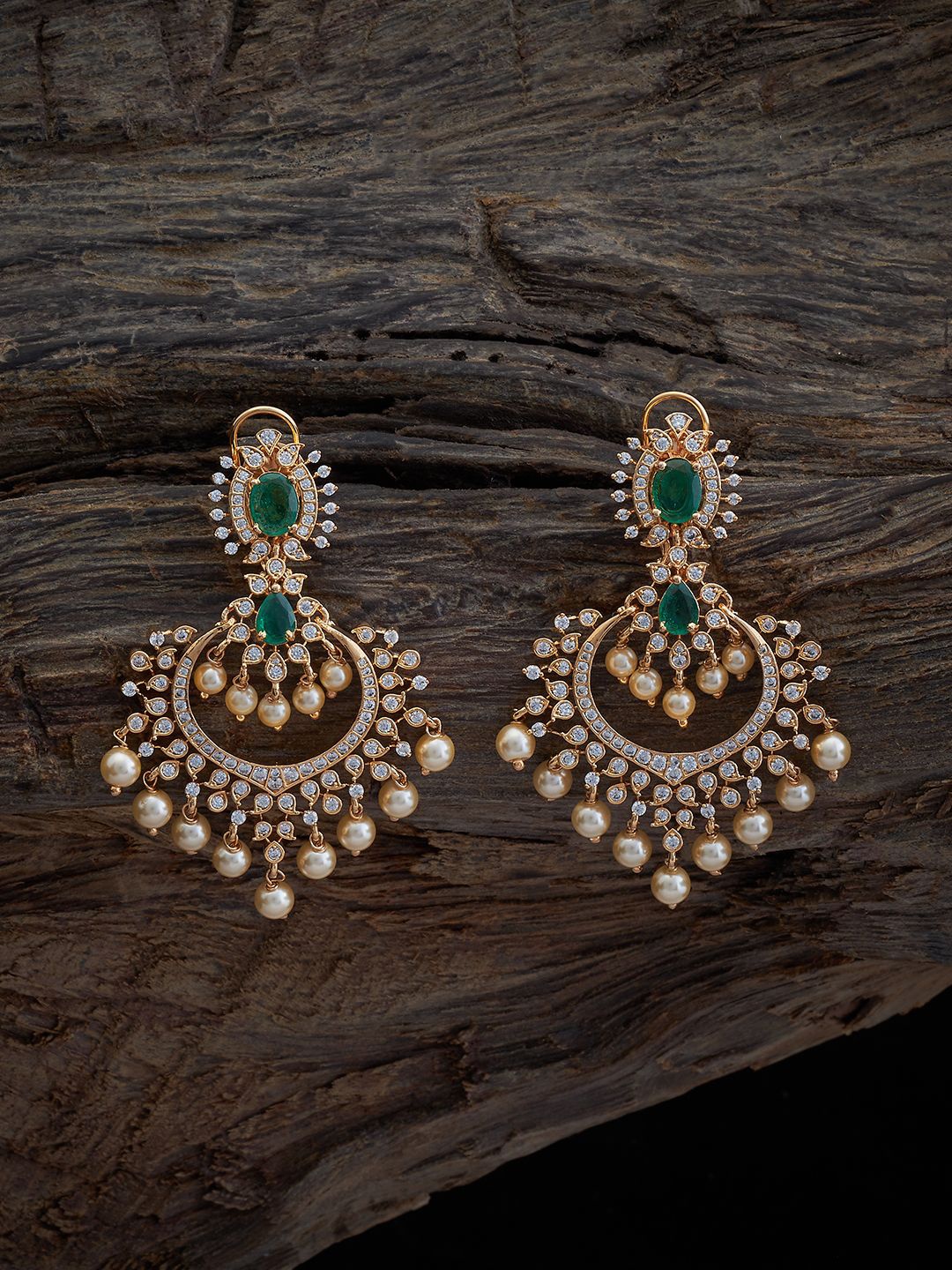 

Kushal's Fashion Jewellery Gold-Plated Cubic Zirconia Classic Chandbalis, Red