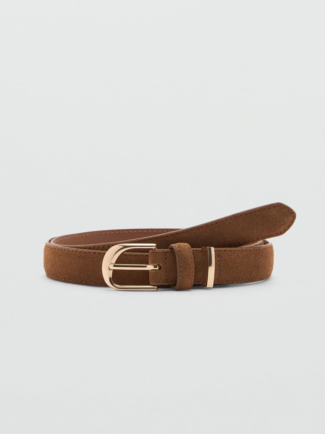 

MANGO Women Suede Leather Slim Belt, Brown