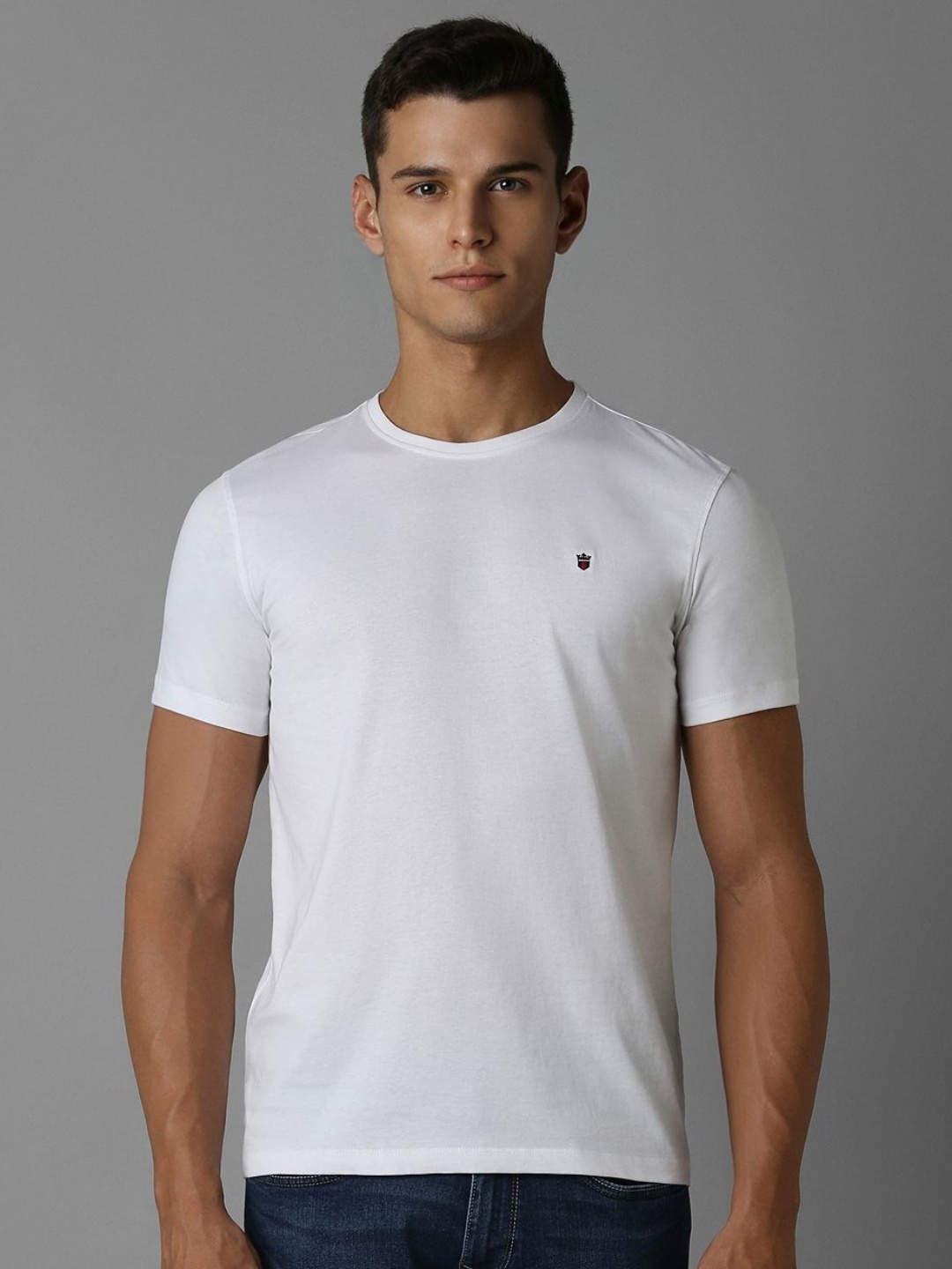 

Louis Philippe Jeans Men Solid Round Neck Cotton Slim Fit T-Shirt, White