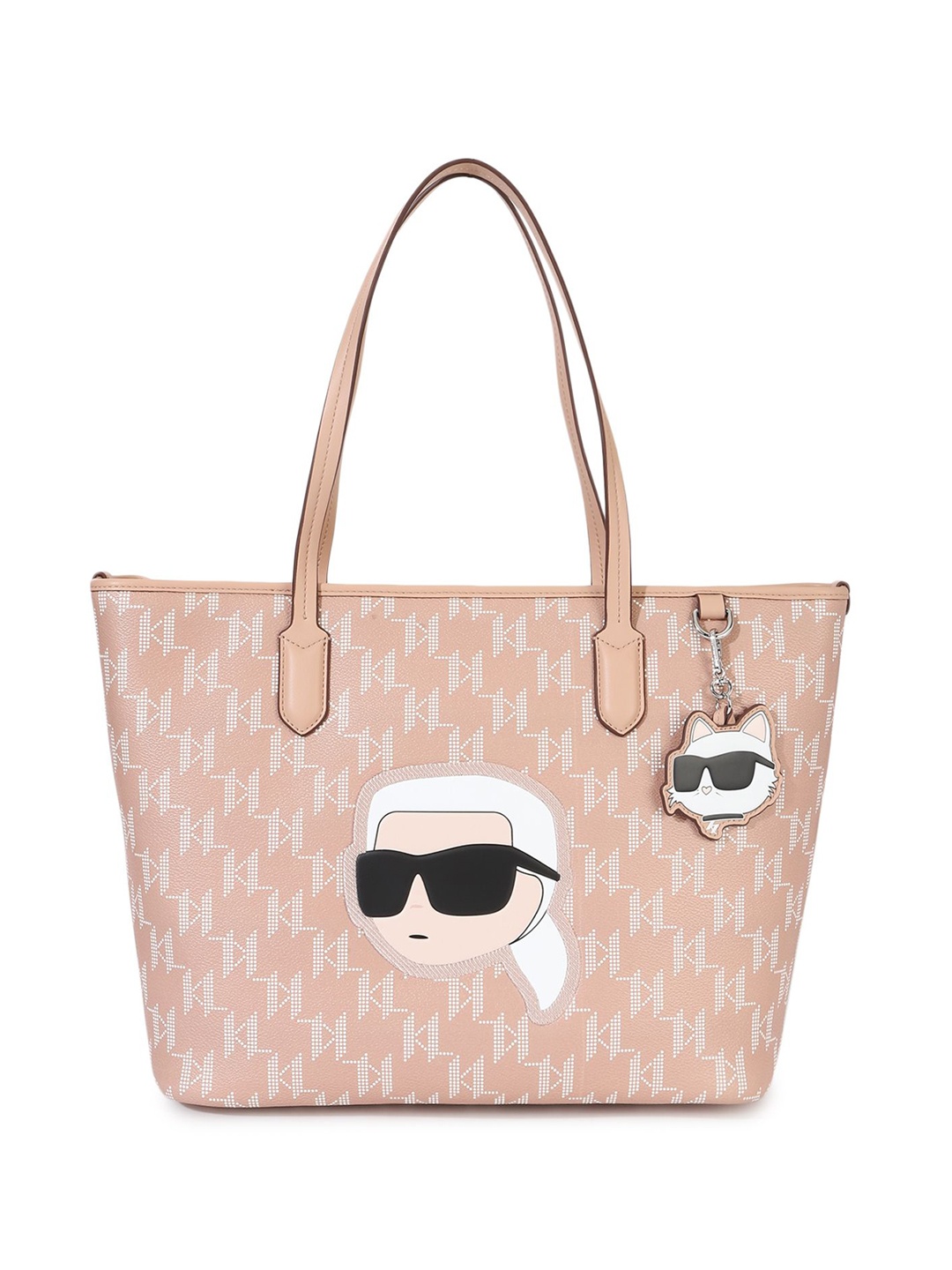 

Karl Lagerfeld Printed PU Structured Shoulder Bag with Quilted, Beige