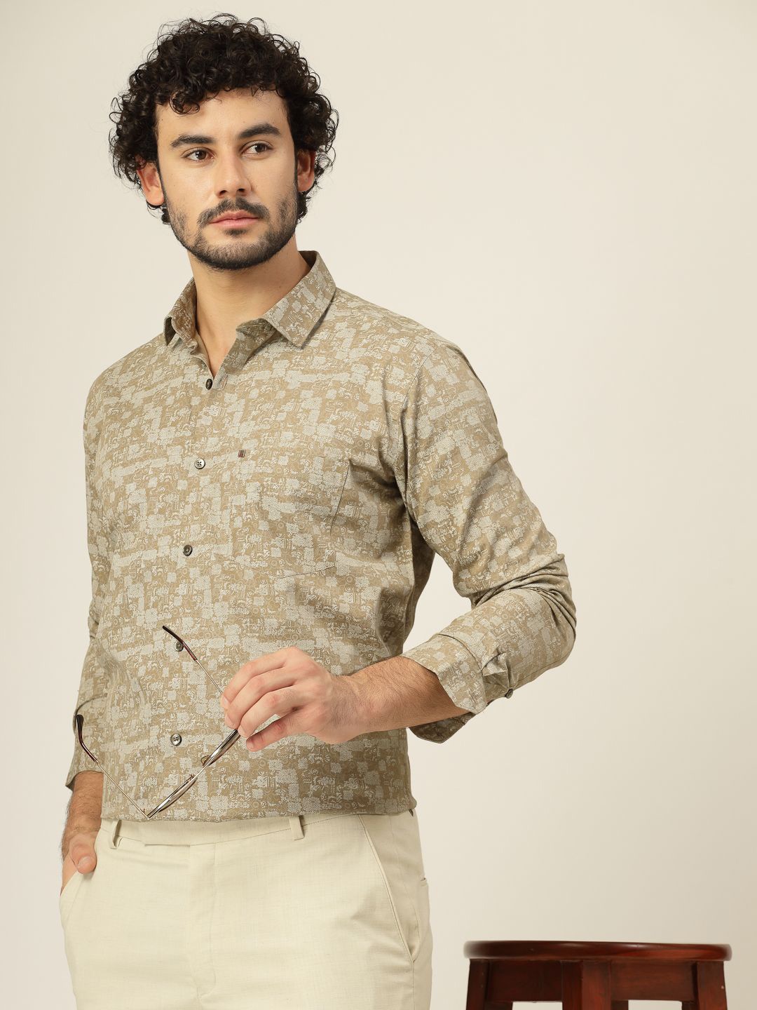

JADEBERRY Men Classic Slim Fit Floral Opaque Printed Casual Shirt, Khaki