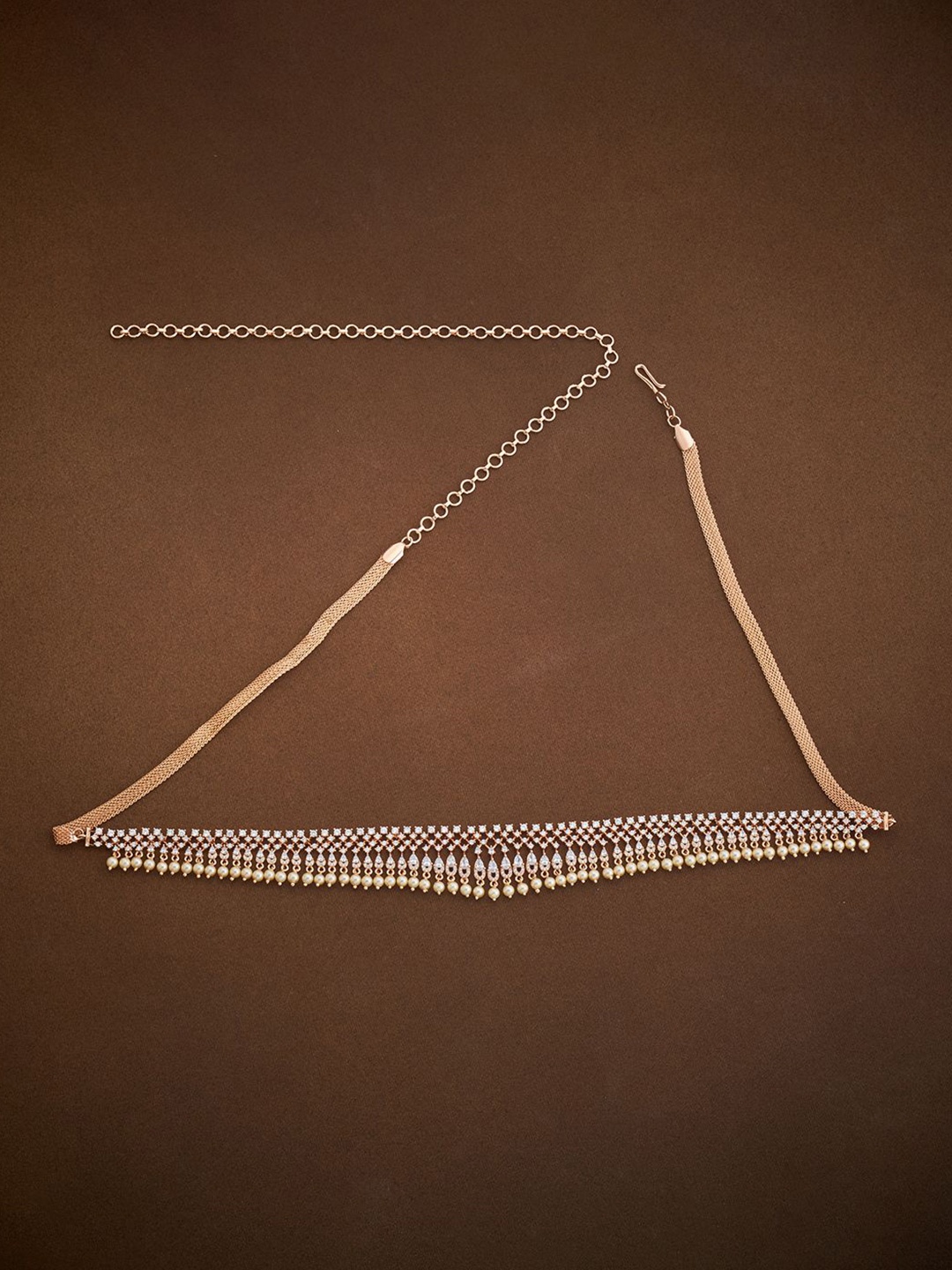 

Kushal's Fashion Jewellery Gold-Plated Cubic Zirconia Studded Waist Chain