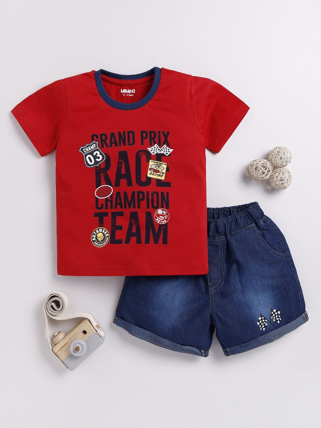 

MIMINO Girls Printed T-shirt with Shorts, Red