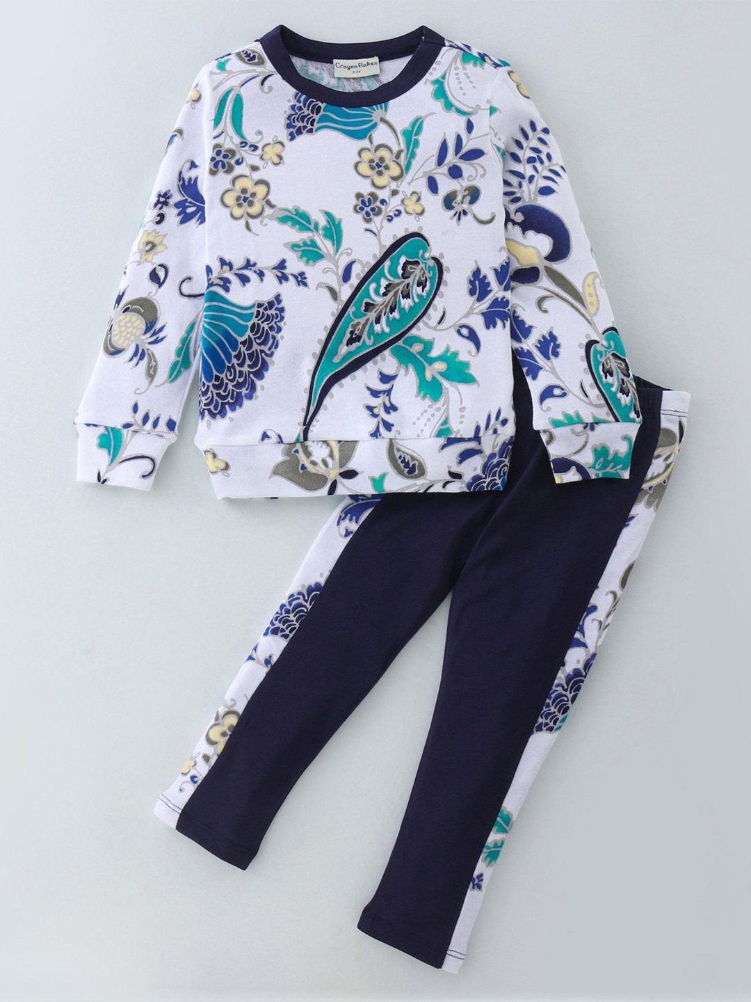 

CrayonFlakes Girls Printed Top with Trousers, Off white