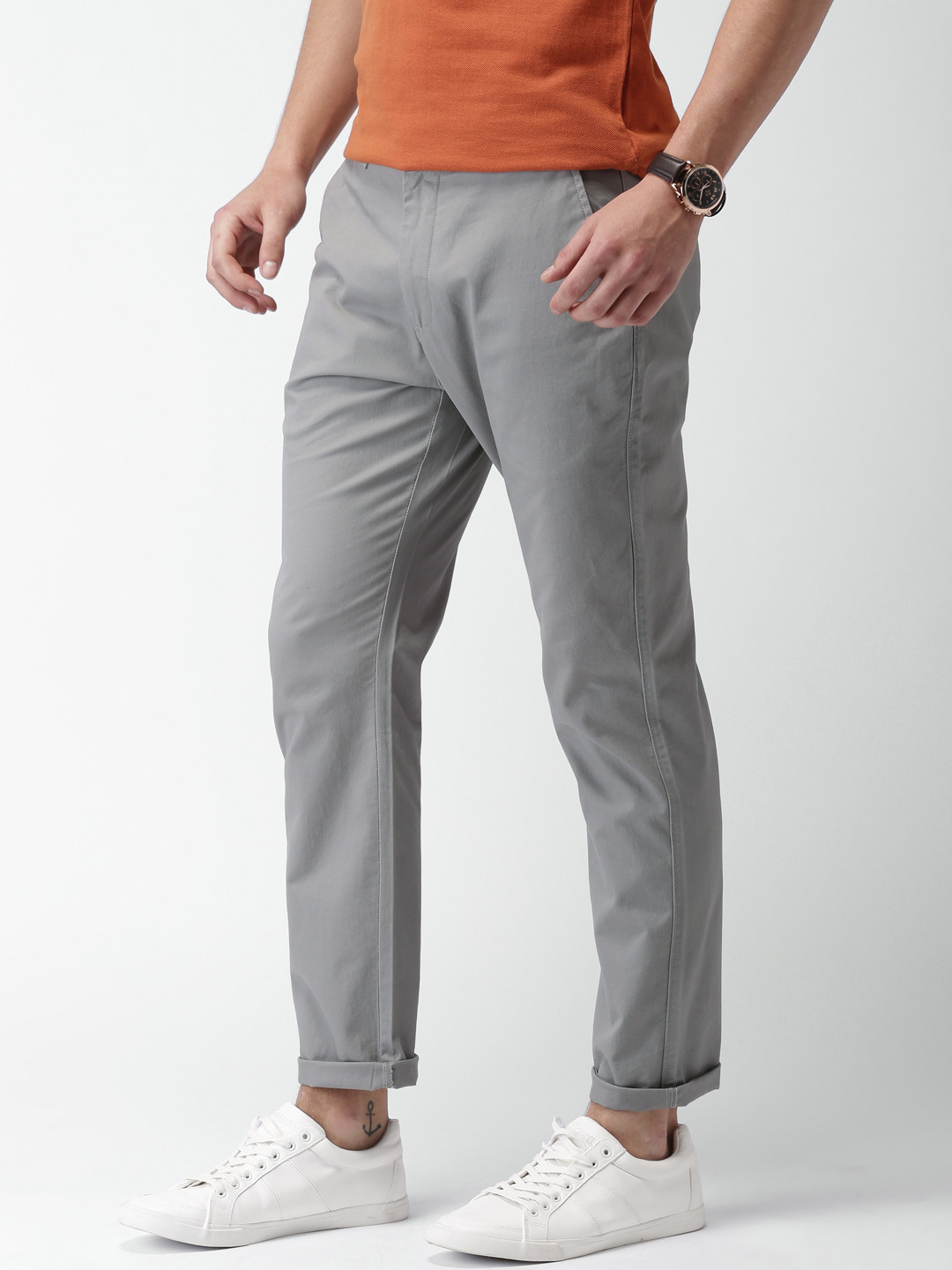 Mast & Harbour Men Grey Slim Fit Solid Chinos