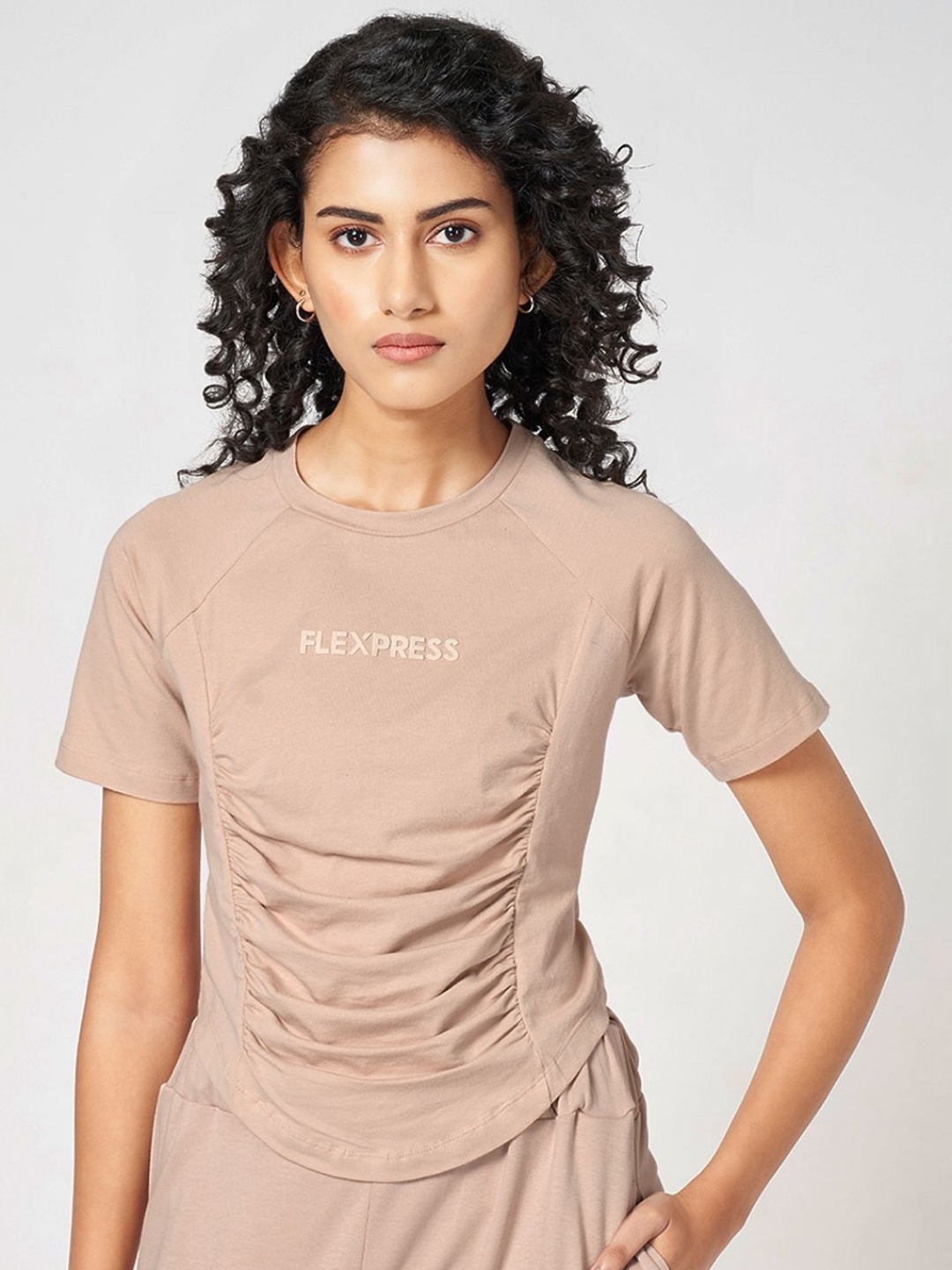 

Ajile by Pantaloons Women Graphic Printed Round Neck Cotton Slim Fit T-Shirt, Brown