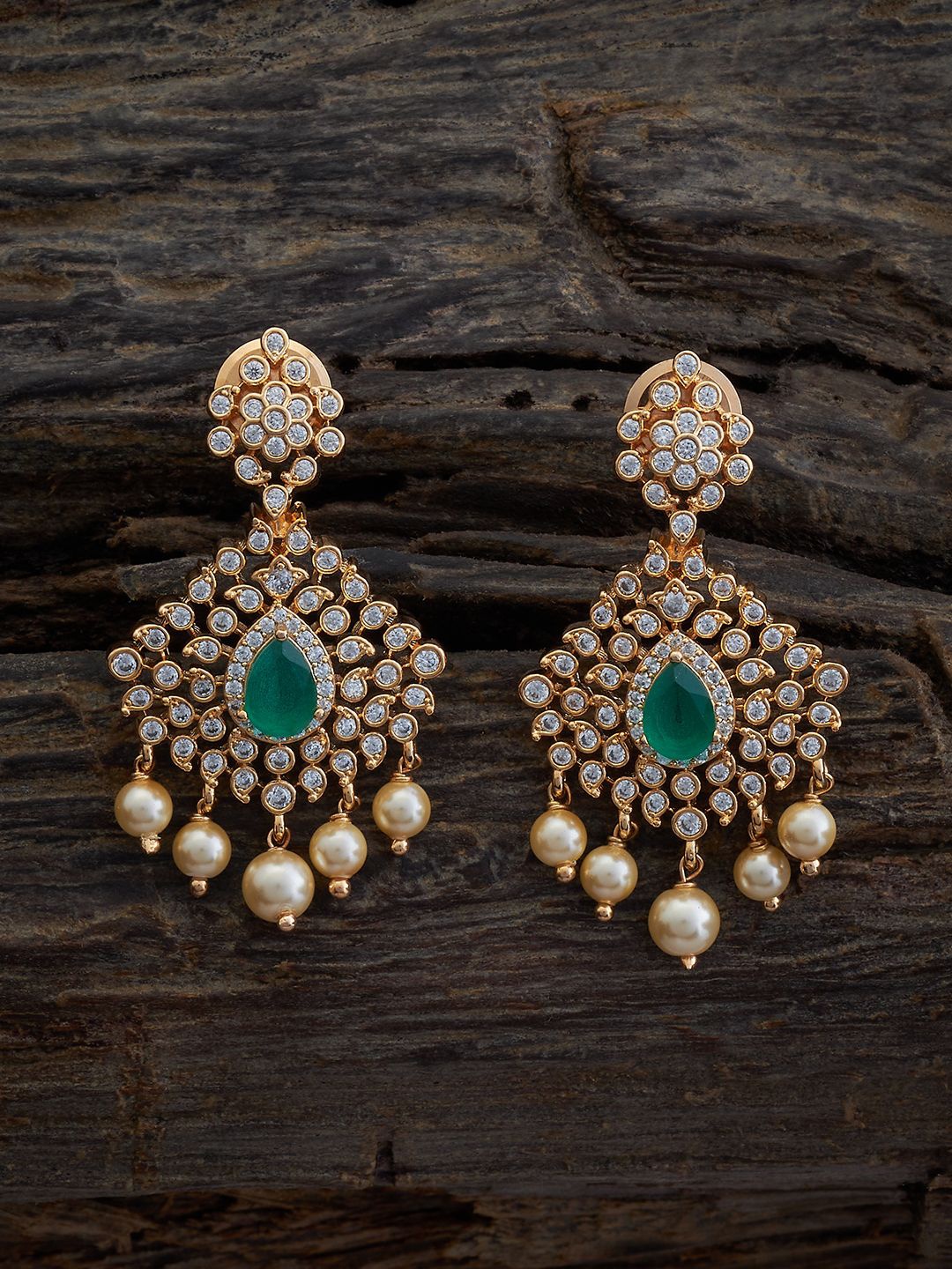 

Kushal's Fashion Jewellery Gold-Plated Classic Cubic Zirconia Studded Drop Earrings