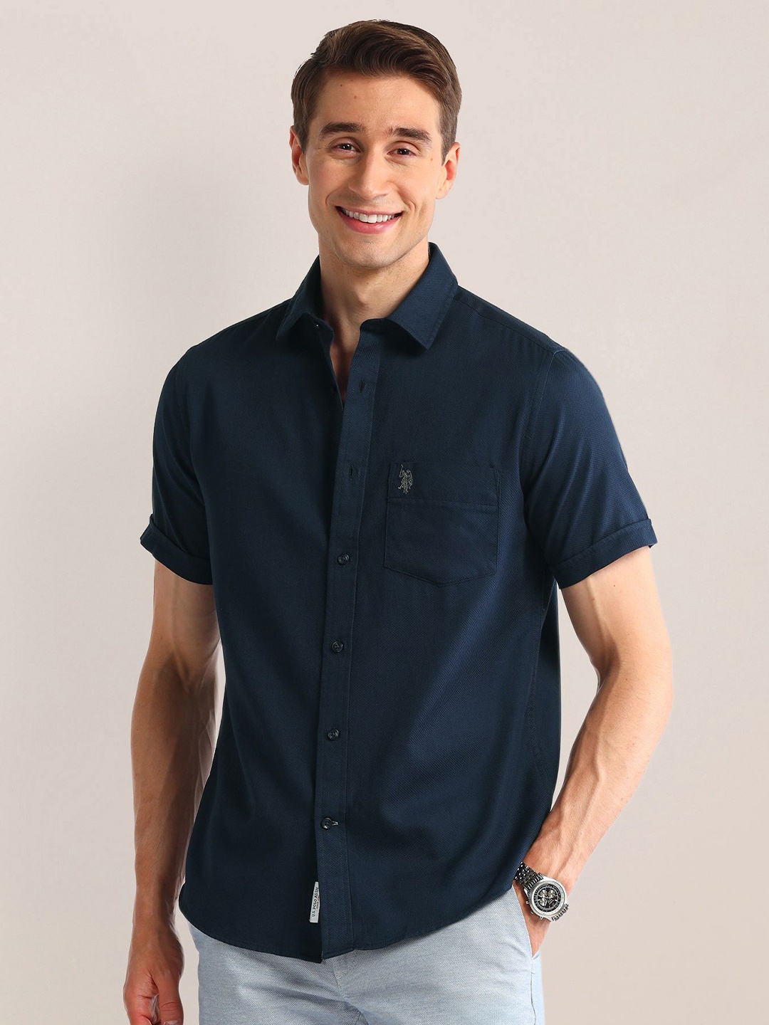 

U.S. Polo Assn. Men Classic Opaque Casual Shirt, Blue