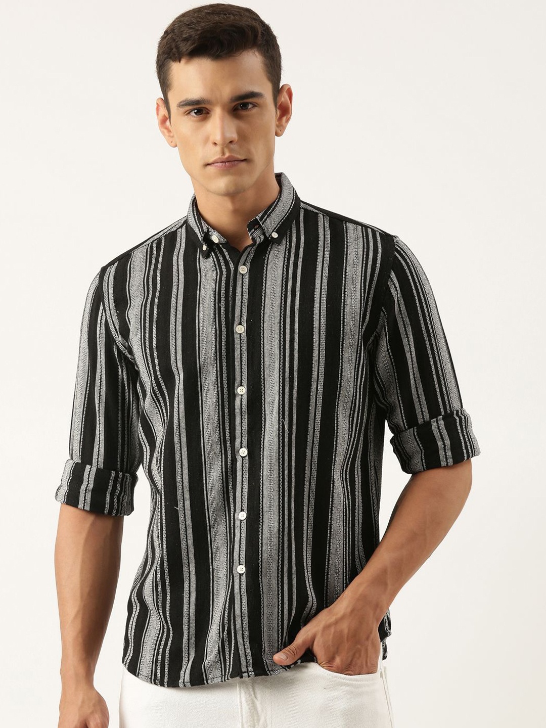 

ROLLER FASHIONS Men Slim Fit Opaque Striped Casual Shirt, Multi