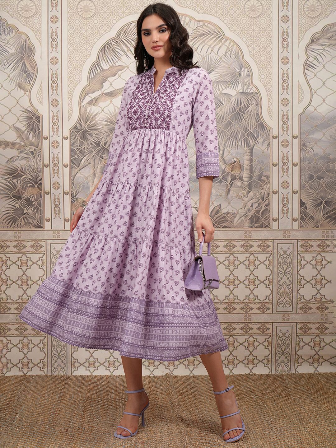 

Vishudh Women Ethnic Motifs Printed Fit and Flare Ethnic Dresses, Purple