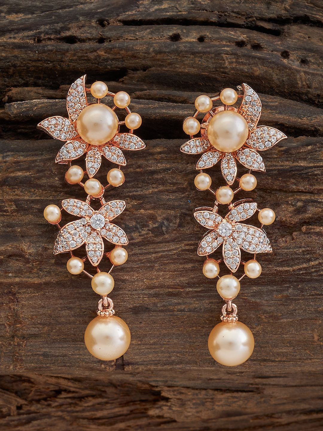 

Kushal's Fashion Jewellery Rose Gold-Plated Cubic Zirconia Floral Drop Earrings, White