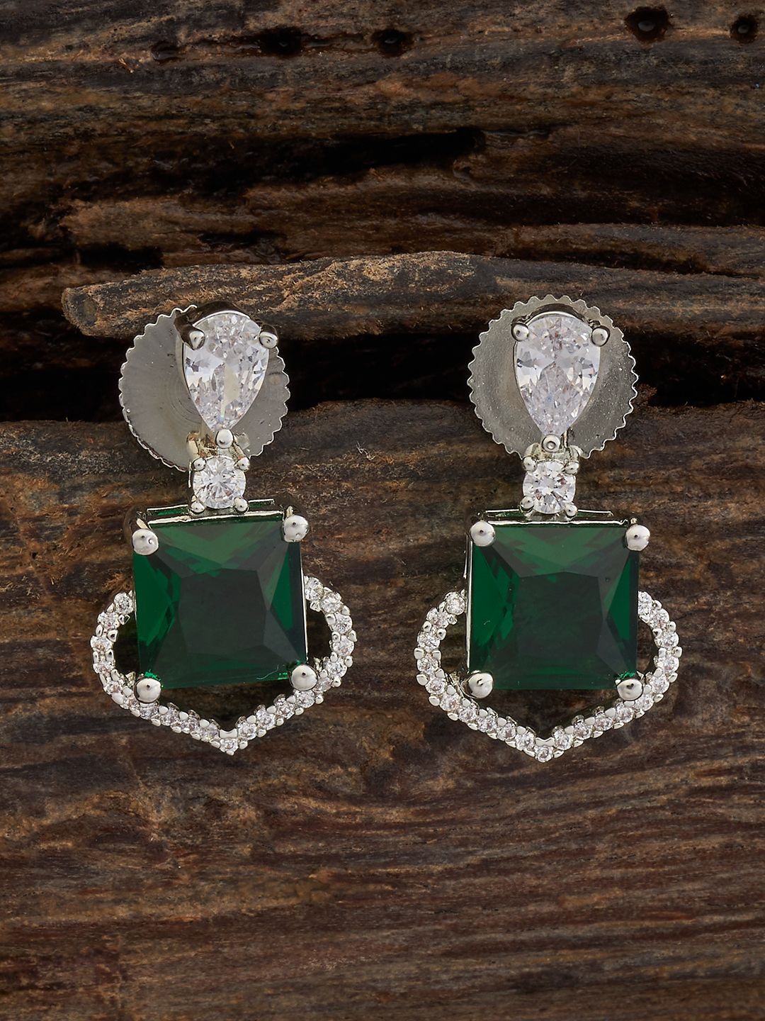 

Kushal's Fashion Jewellery Rhodium-Plated Cubic Zirconia Square Drop Earrings, Green