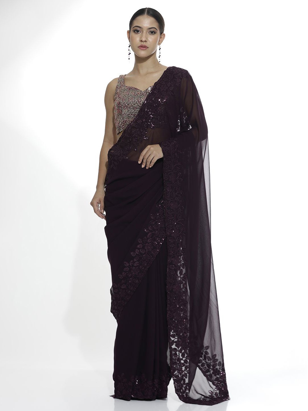 

Jaipur Kurti Sequinned Pure Georgette Saree, Violet