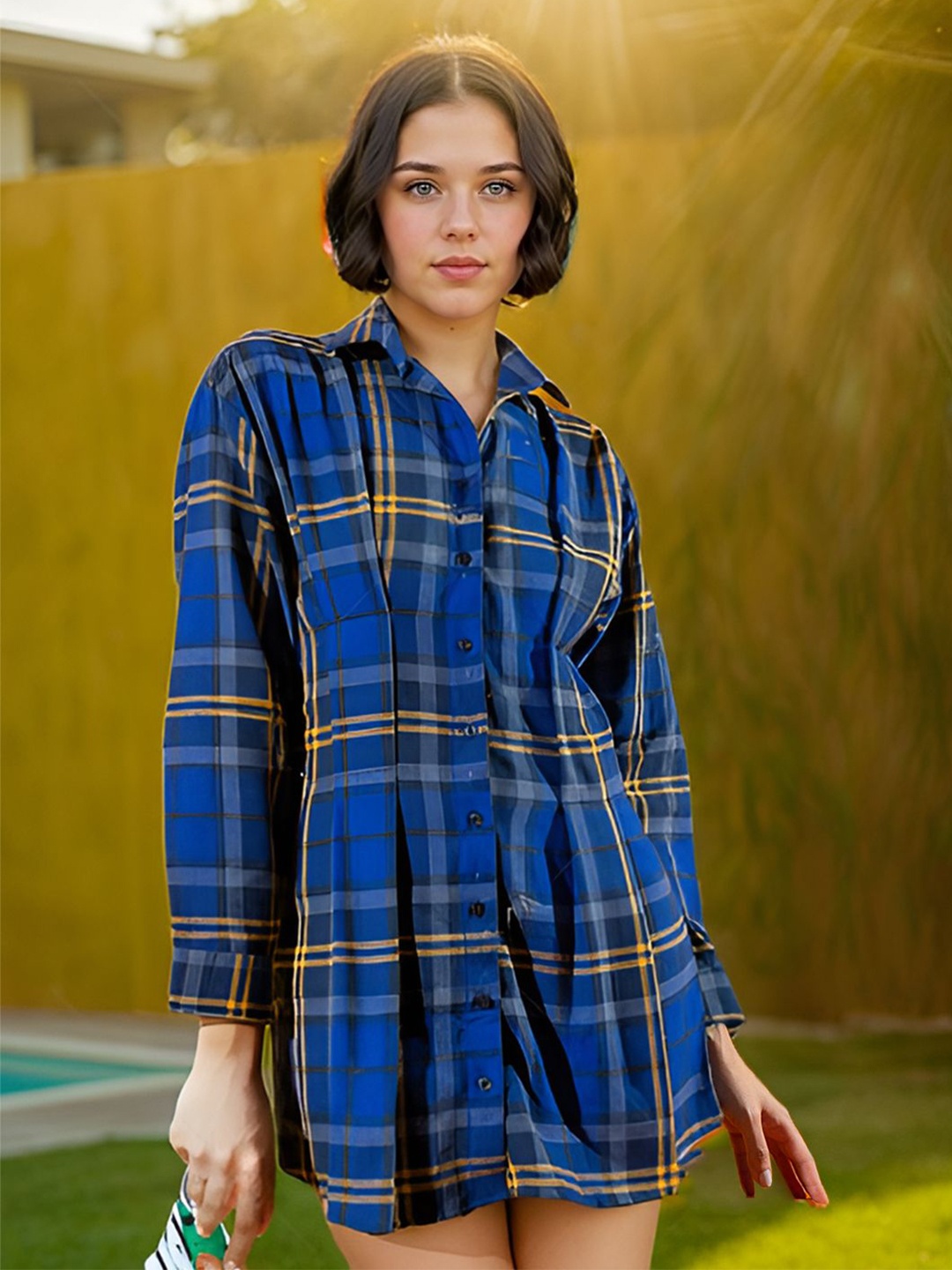 

HERSHEINBOX Women Checked Shirt Dress, Multi