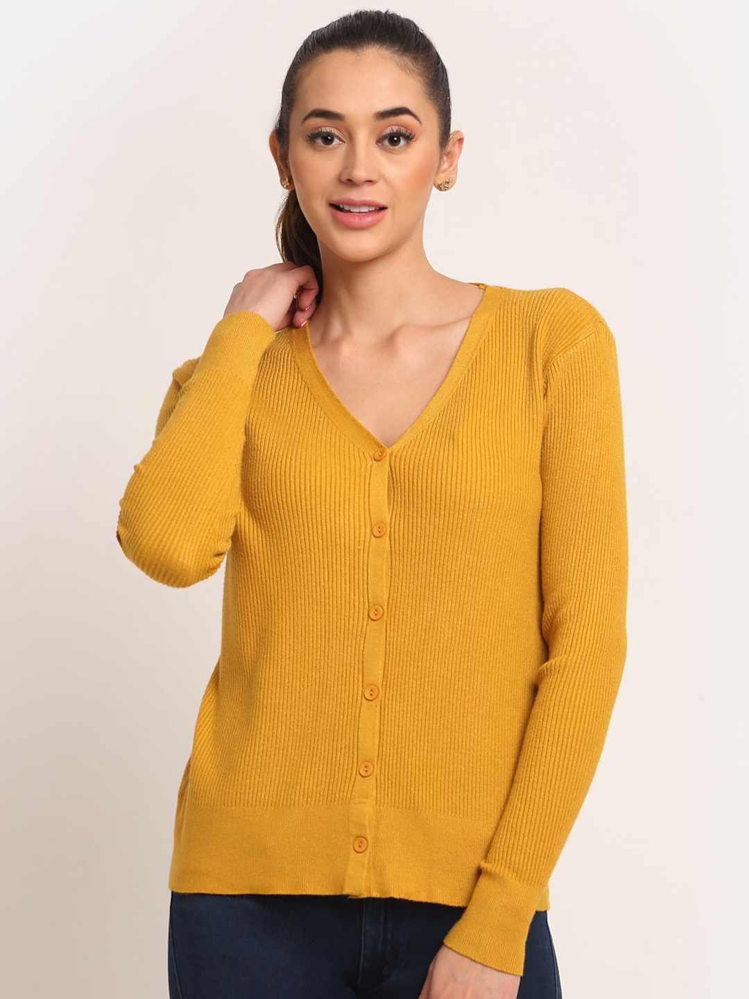 

Global Republic Women Ribbed Cardigan, Yellow