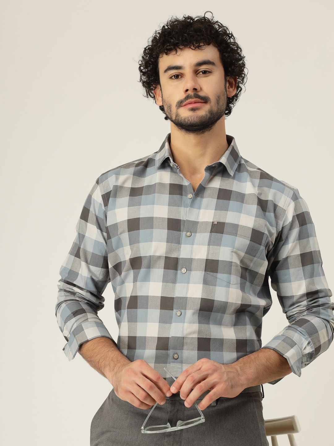 

JADEBERRY Men Classic Slim Fit Opaque Checked Casual Shirt, Blue