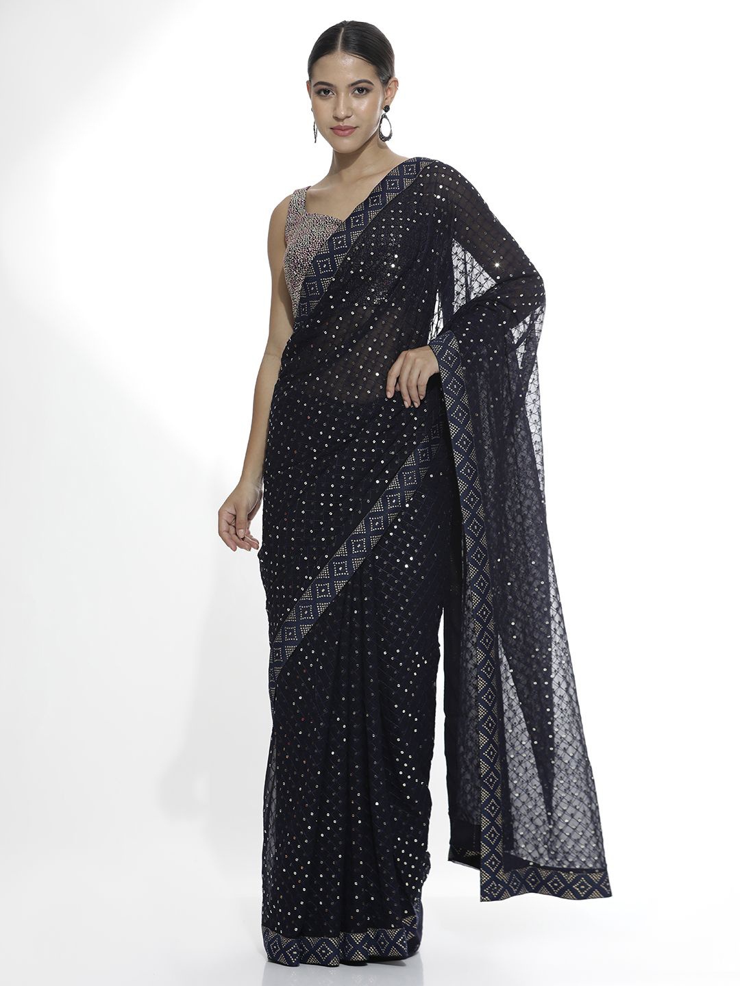 

Jaipur Kurti Embellished Sequinned Saree, Blue