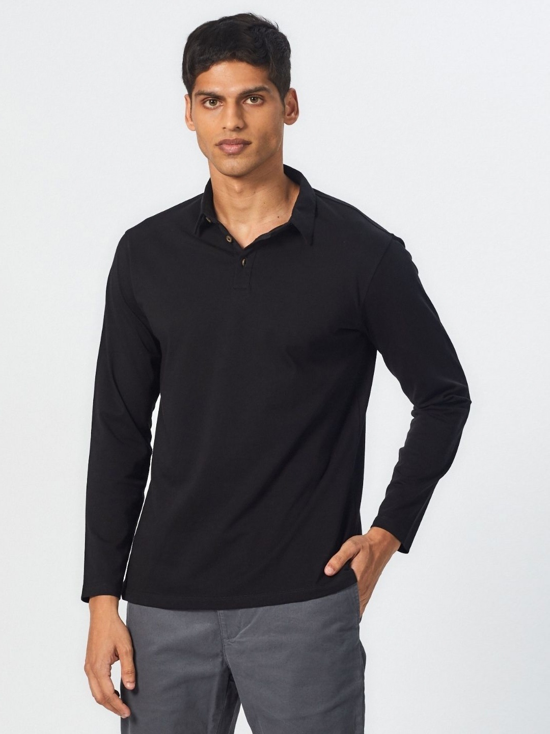 

Creatures of Habit Men Pima Long Sleeve Polo Tshirt, Black